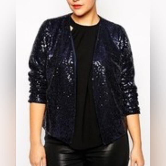 Nwt- Asos curve- Curve Blazer In Sequin-Sz 20 - midnight blue - Picture 1 of 6